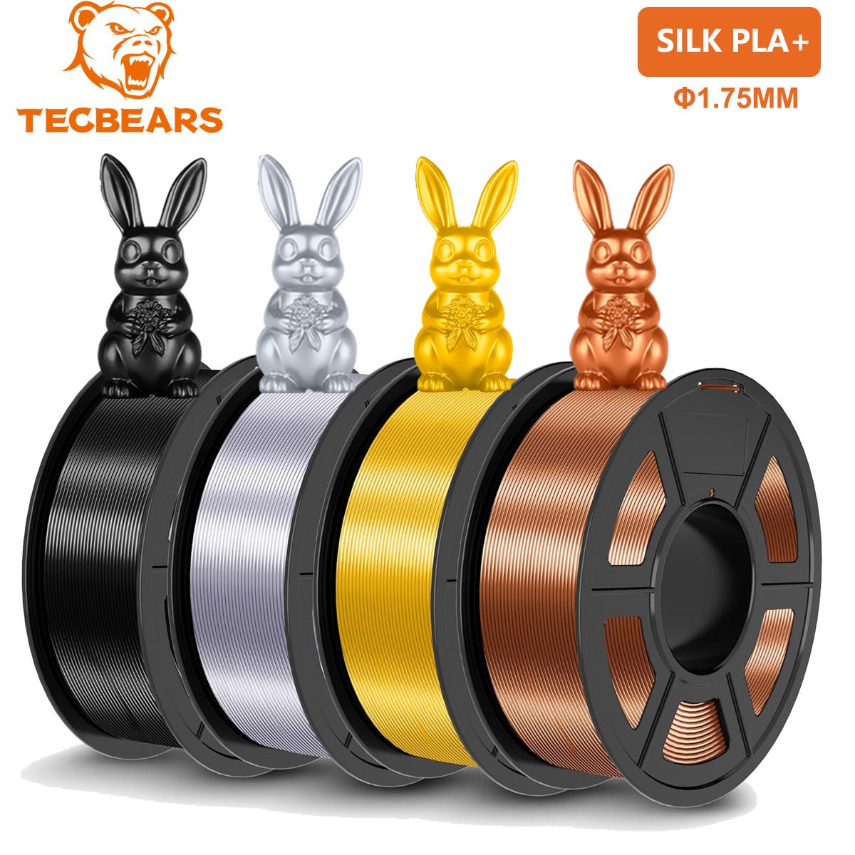 TECBEARS 4KG Silk PLA+ Filament 1.75mm Shiny Silk 3D Printer PLA Filament Neatly