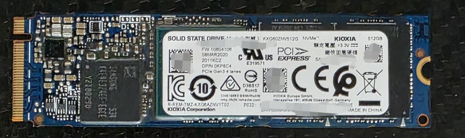 Toshiba XG6 512GB NVMe M.2 2280 (KXG60ZNV512G) Solid State Drive (100% Health)