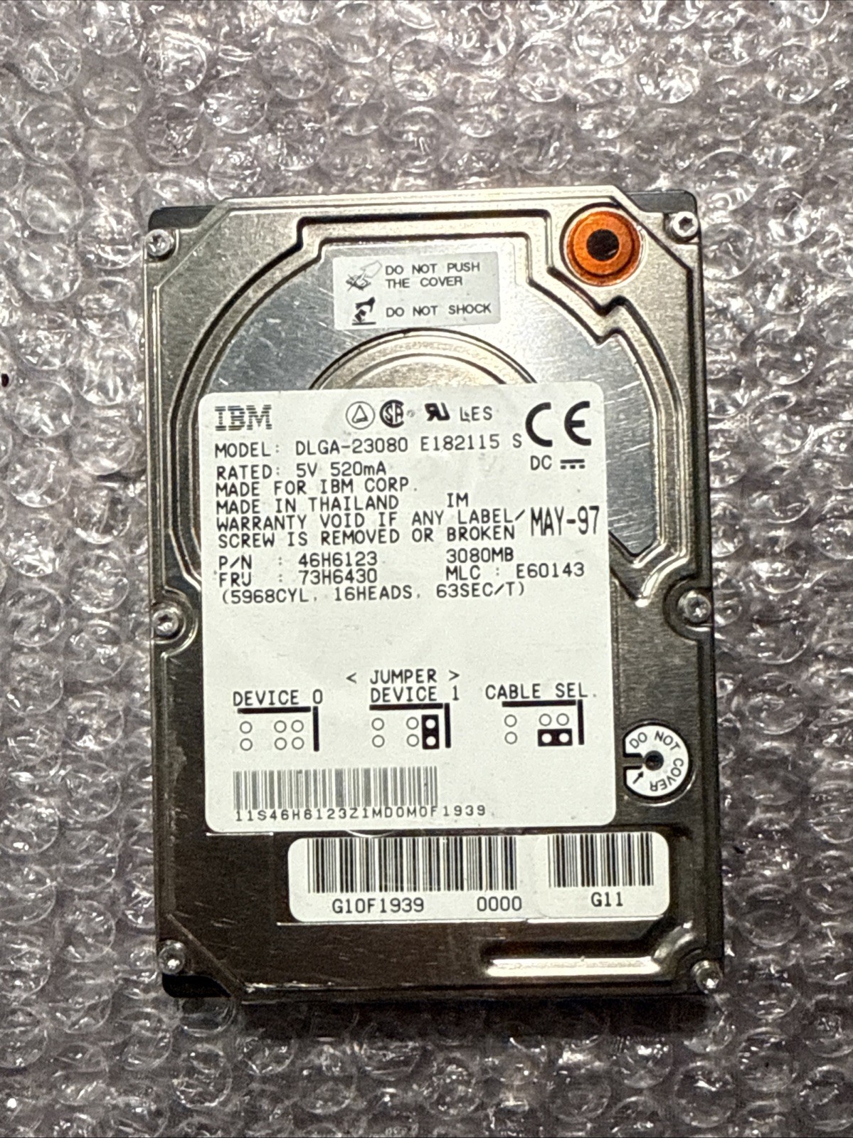 IBM 3Gb DLGA-23080 17mm 2.5in IDE Hard Drive 46H6123 Vintage Tested