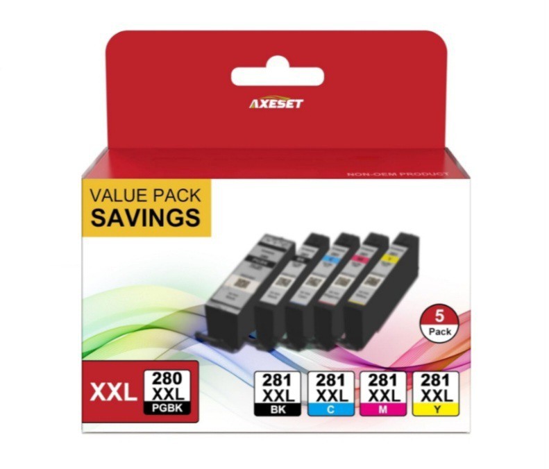 AXESET Compatible w/ Canon PGI-280XXL CLI-281XXL 5 Color Value Pack 280 281 Ink