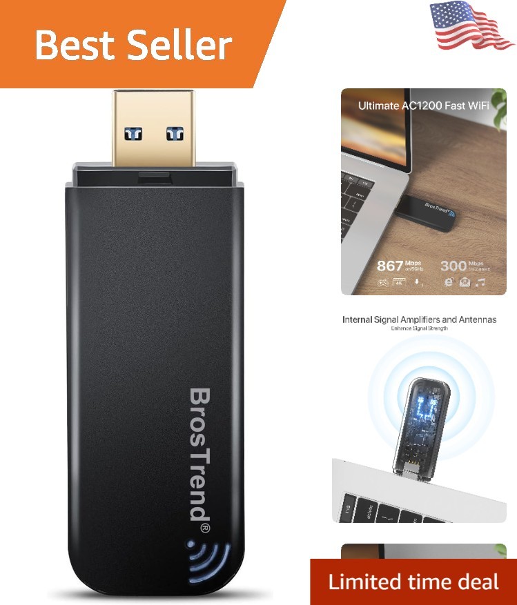 Plug and Play AC1200 USB WiFi Adapter for Seamless Gaming & Streaming on Windows