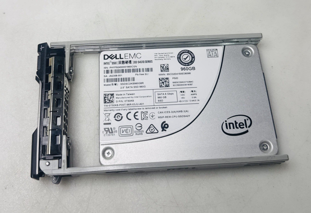 Dell EMC T50K8 960GB, External, 600 RPM, 2.5'' (SSDSC2KB960G8R) W/cady