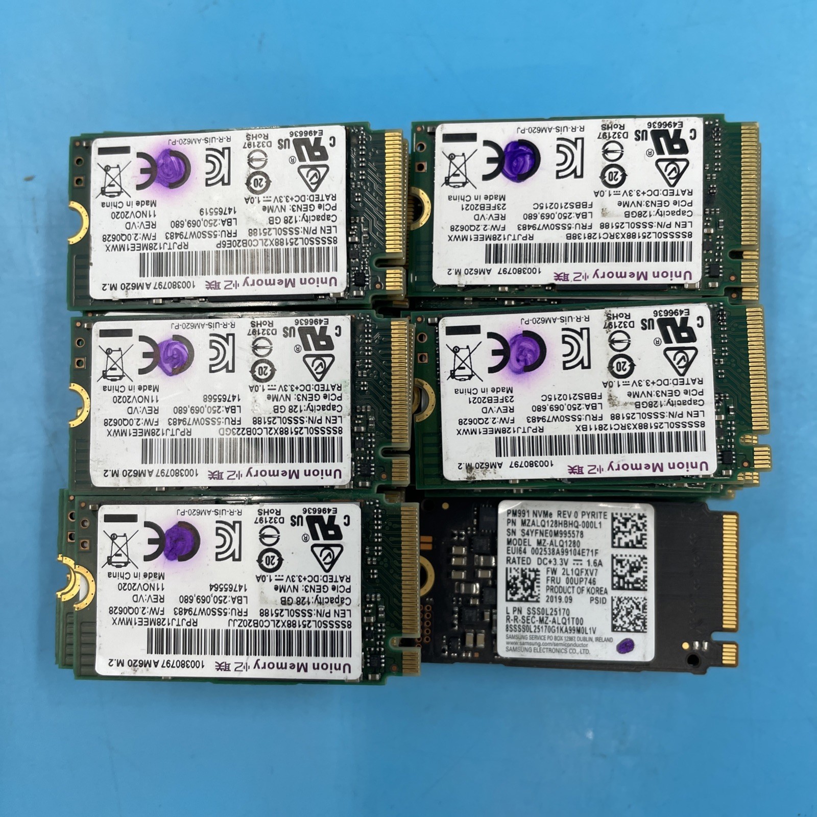 (LOT OF 55) *MIXED BRANDS* 128GB SSD M.2 1.66" 2242 Solid State Drives
