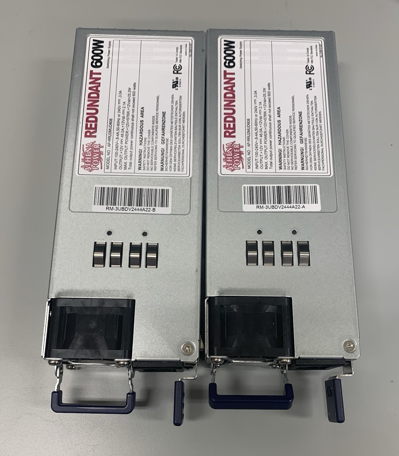 Athena Power AP-RRU2MUD608 Redundant 600W Server Power Supply Lot of 2 Tested