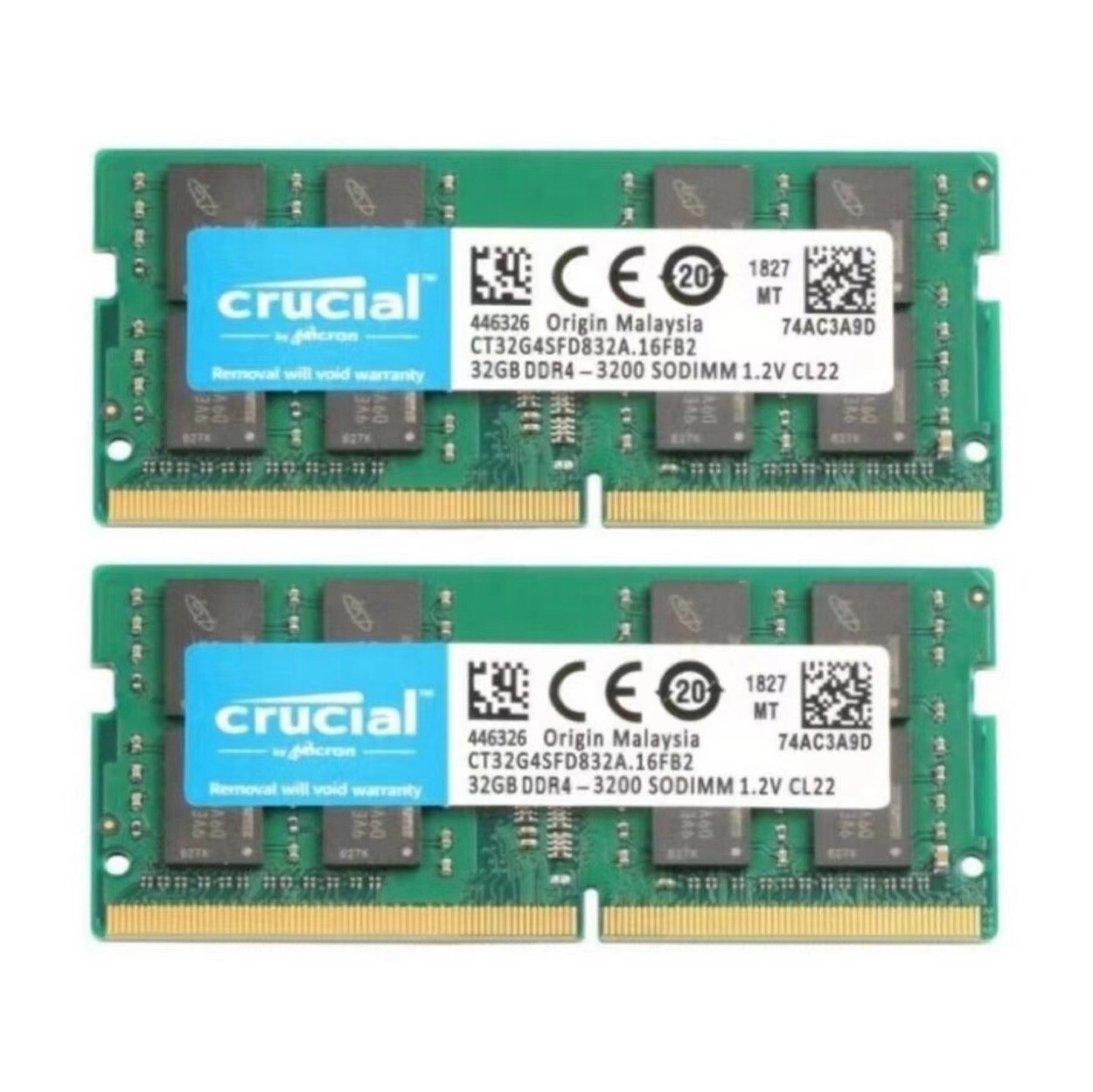 New Crucial 64GB (2X32GB) DDR4 3200MHz PC4-25600 SODIMM Memory Ram CT32G4SFD832A