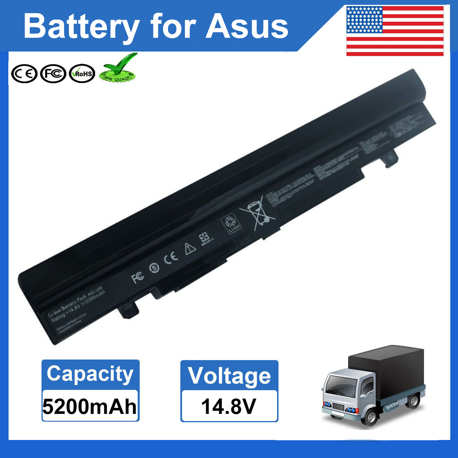 A42-U46 Battery for Asus U56 U56J U56JC U56S U56SV A32-U46 A41-U46 4INR18/65 NEW