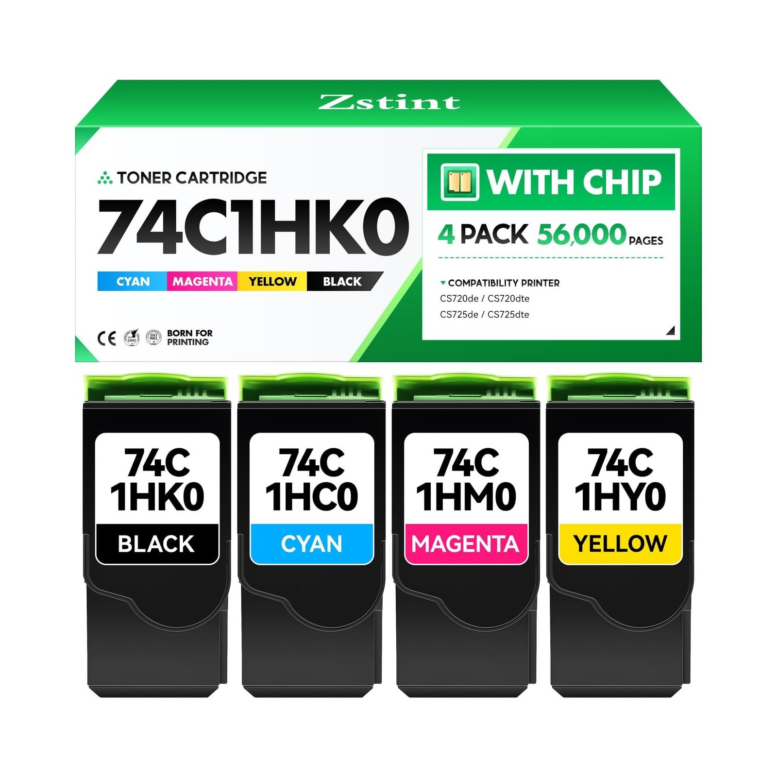 74C1HK0 74C1HC0 74C1HM0 74C1HY0 Toner Cartridge Set 4-Pack High Yield Replace...