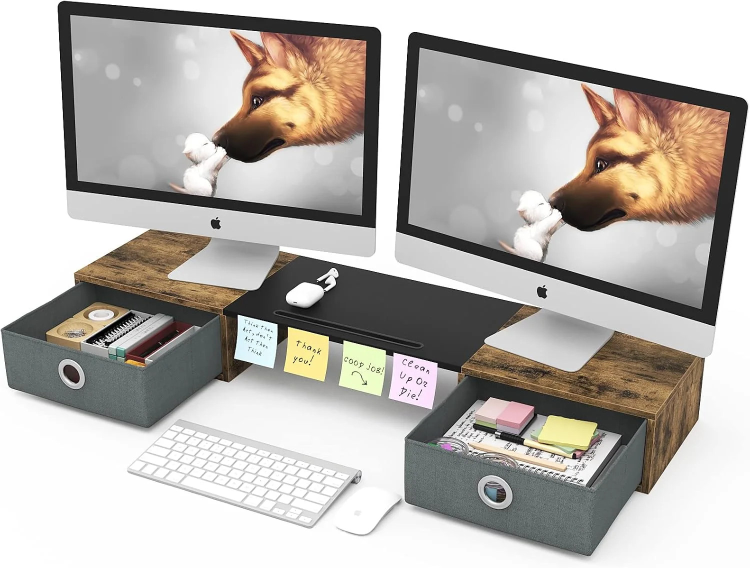 WESTREE Dual Monitor Stand Riser with Two Drawers, Extra Large Storage Monitor S
