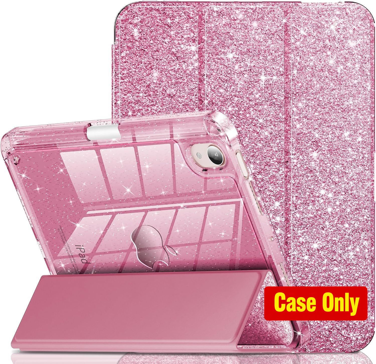 Glitter Pink Clear Case for iPad mini 6 & 7, Cute Protective Cover with Pencil H