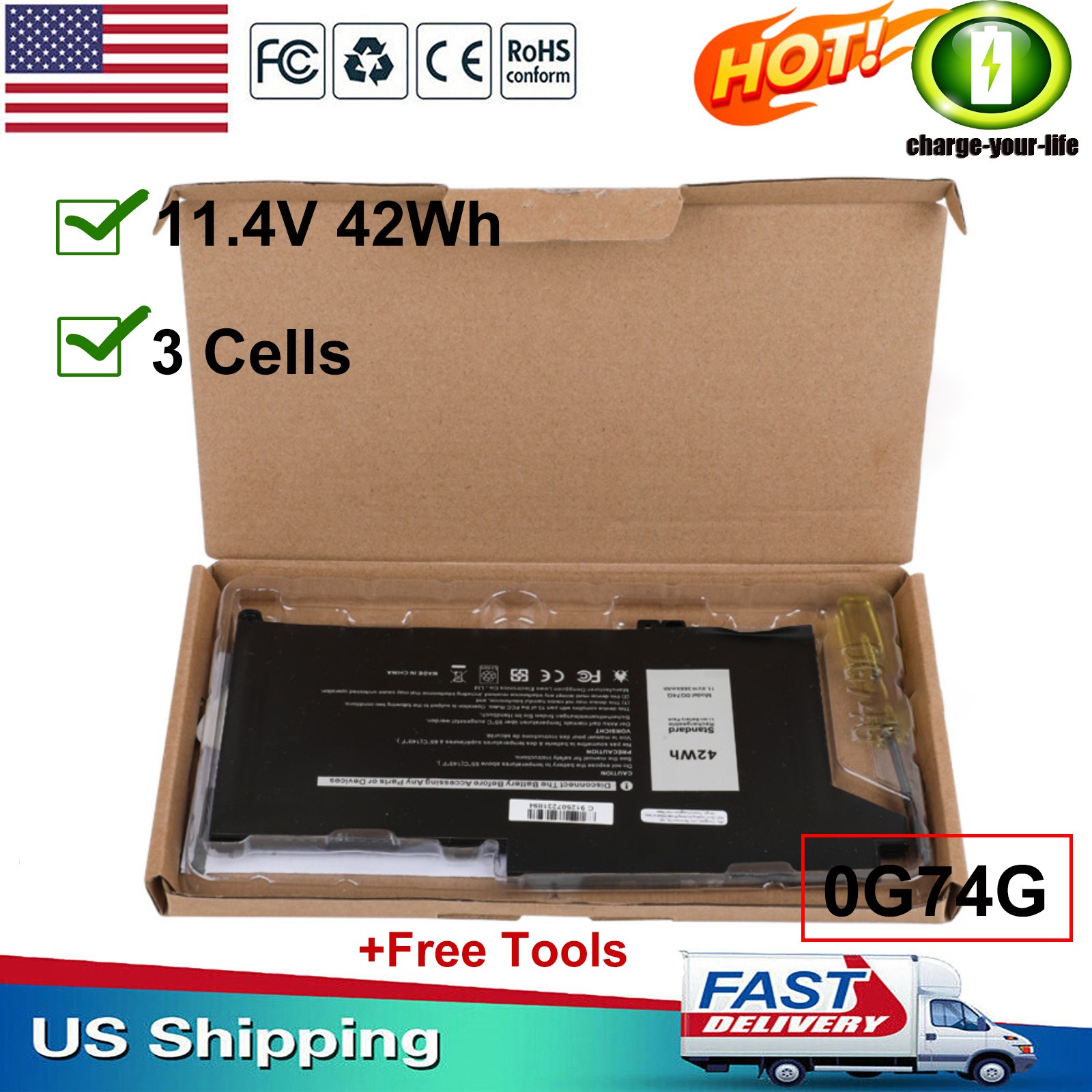 0G74G OG74G Battery For Dell Latitude 5300 5310 7300 7400 2PFPW 08JYHH P97G 42Wh