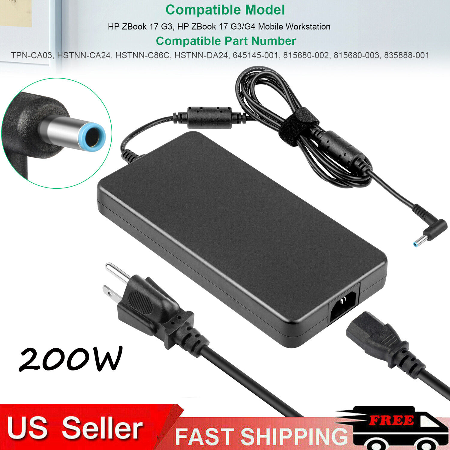 19.5V 200W AC Adapter for HP Pavilion 15 16 17 Gaming Laptop ZBook Power Supply