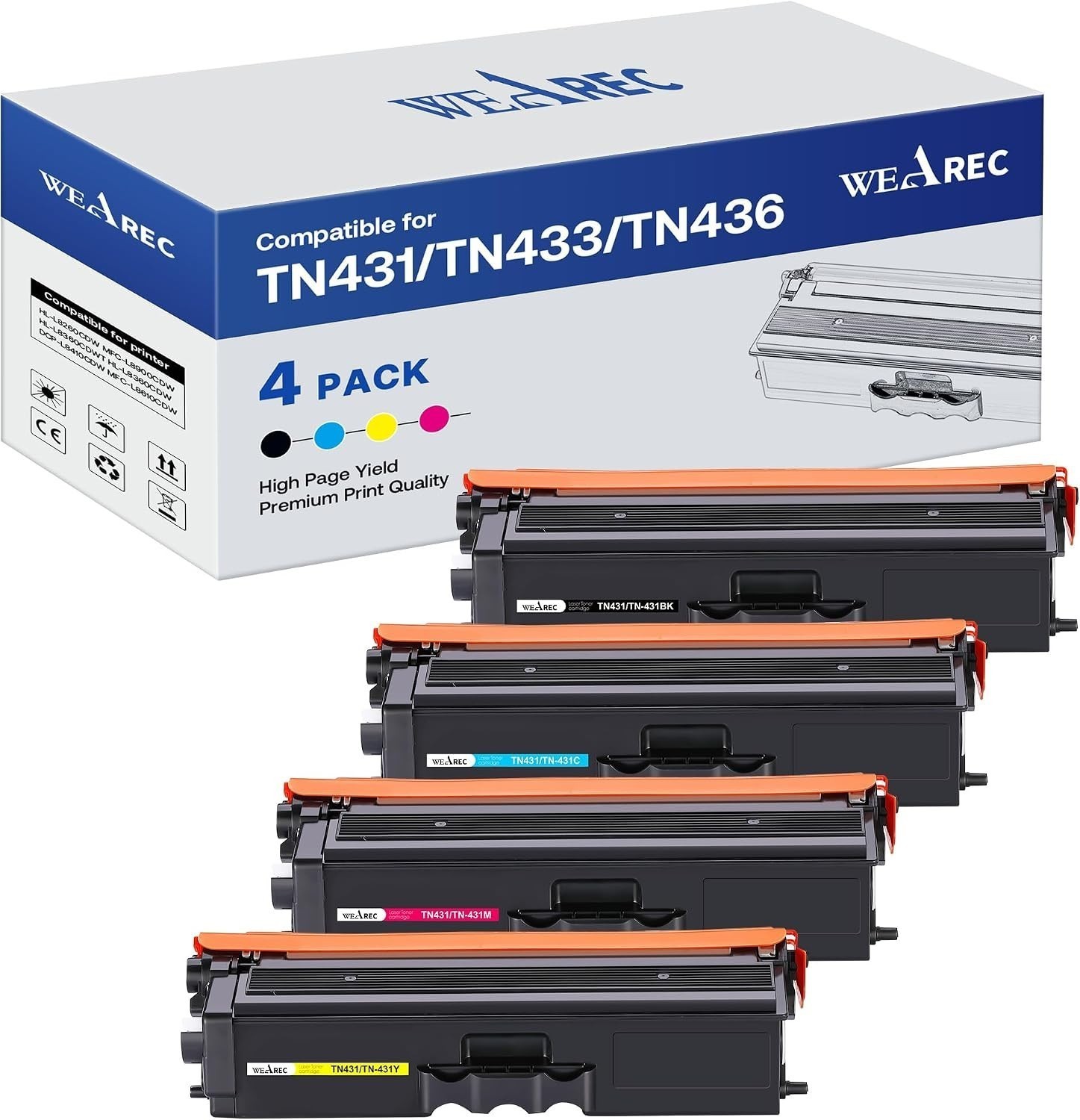 WEAREC TN431 TN433 TN436 Compatible Toner 4-Pack Brother HL-L8360CDW L8900CDW