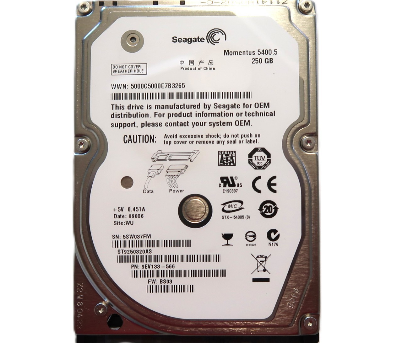 ST9250320AS PN: 9EV133-566 FW: BS03 2.5" 250gb Sata Site: WU China AUG/2008