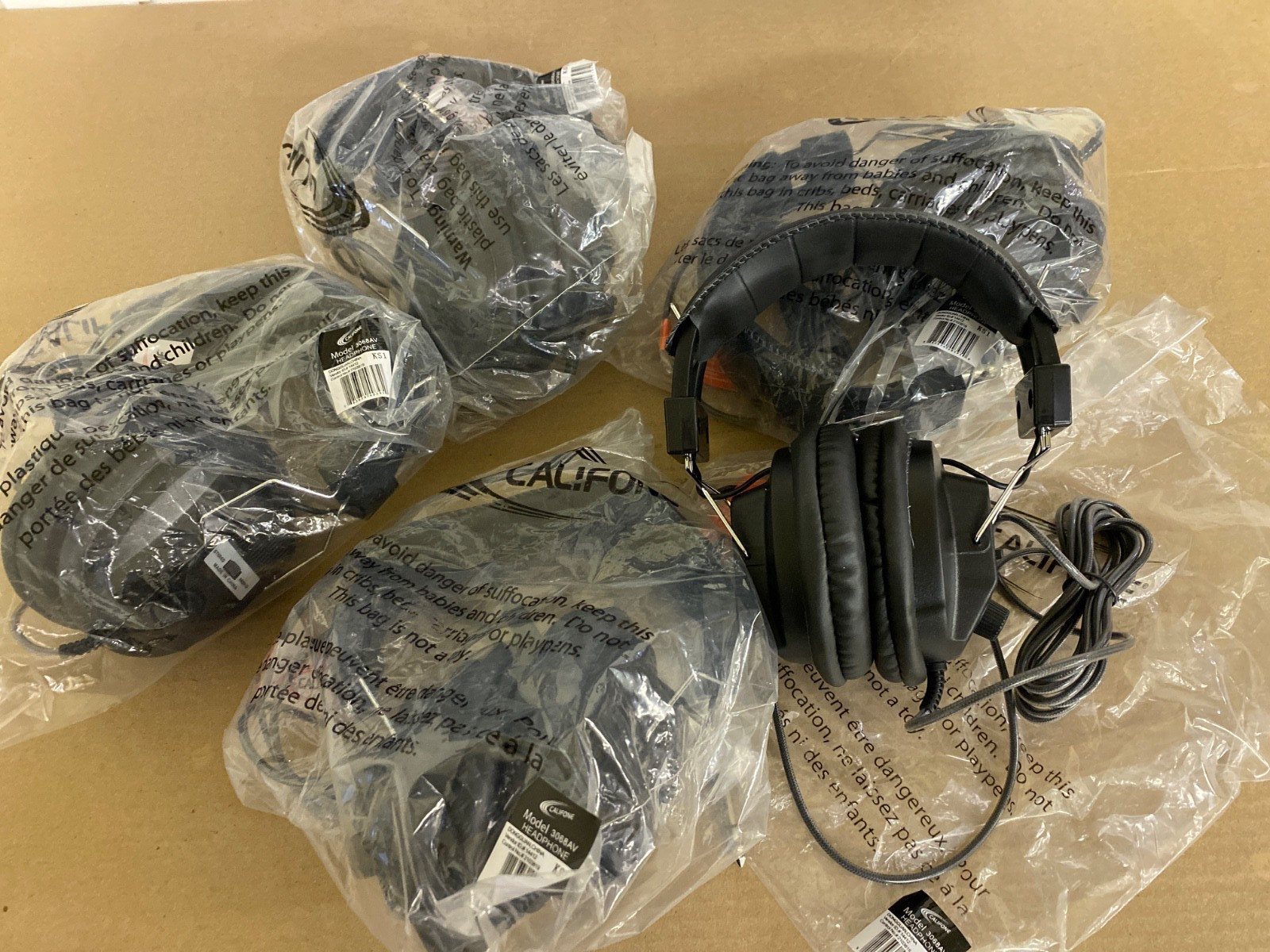 Lot of 5 Califone 3068AV Switchable Stereo/Mono Over-Ear Headphones 3.5mm & Adap