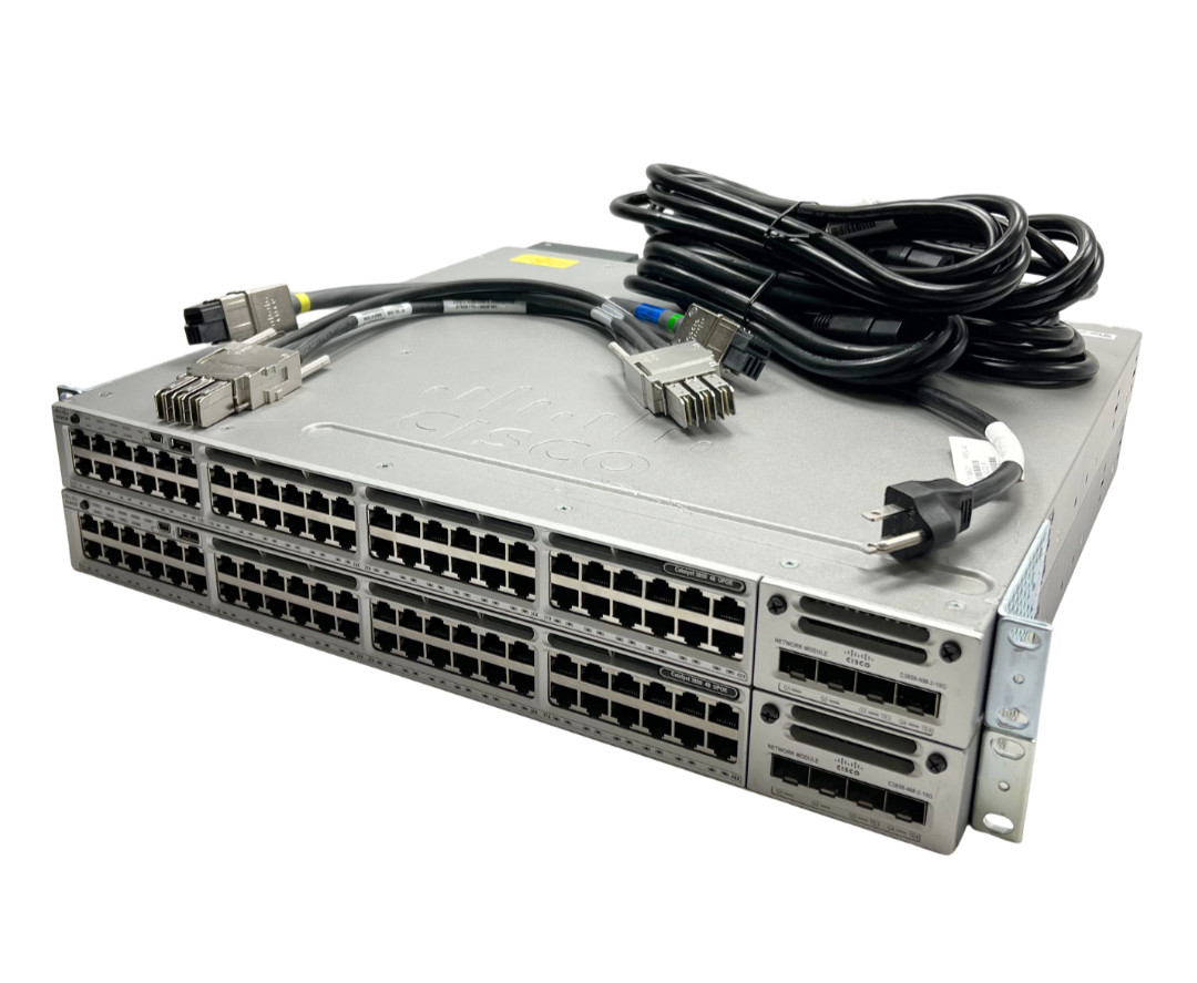 (LOT OF 2) Cisco WS-C3850-48U-L 48-Port UPOE NM-2-10G 2x PSU + Stack/PWR Cables
