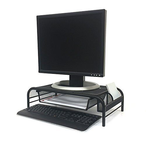  MESHMONSTA-BLK Metal Mesh Monitor Stand and Desk Organizer with Drawer Black
