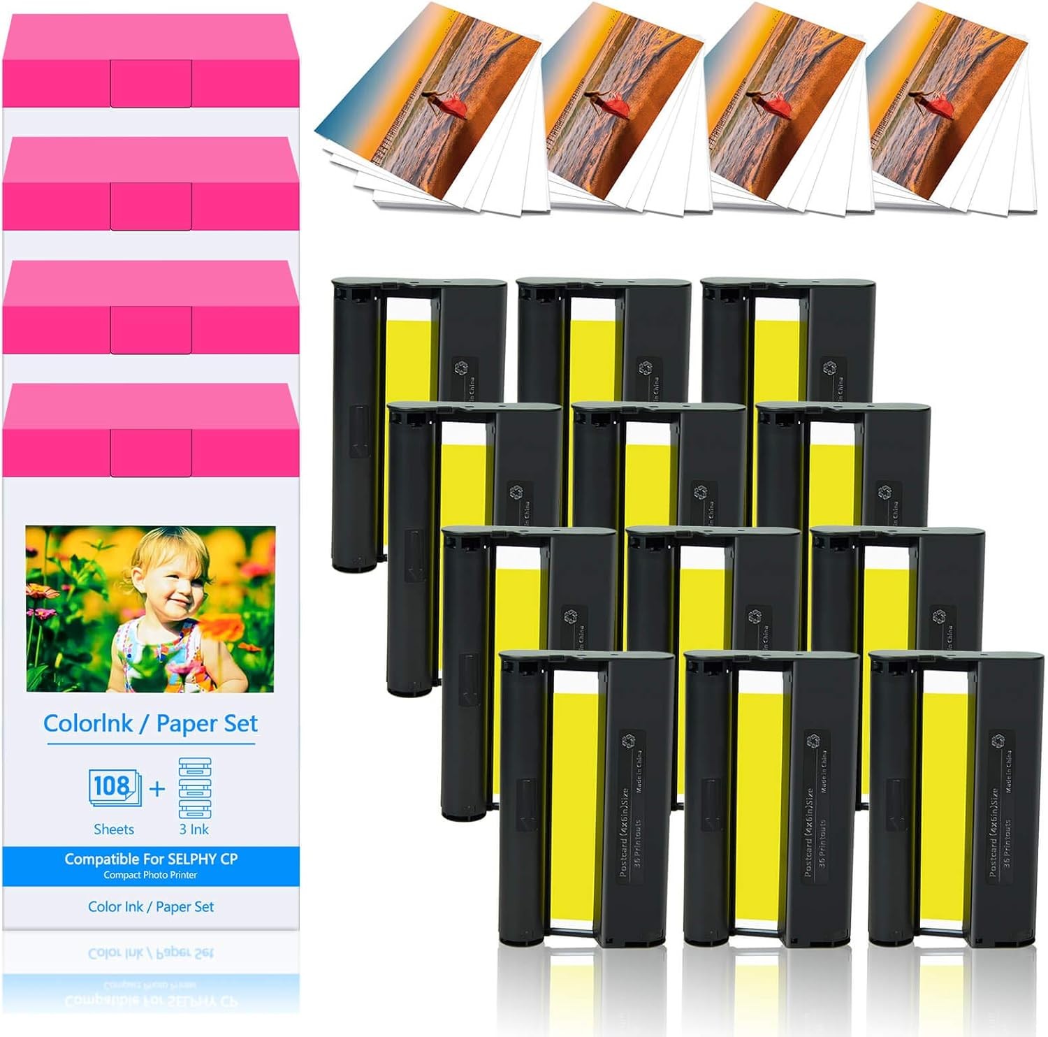 4X Canon KP-108IN Color Ink Paper Set 4x6 for Canon Selphy CP1300 CP1200 CP1500
