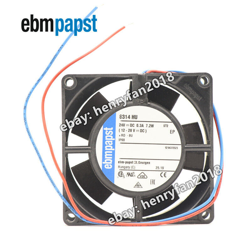 Ebmpapst 8314HU Axial Fan 24VDC 7.2W 80*80*32MM IP68 Inverter Cooling Fan 2wires