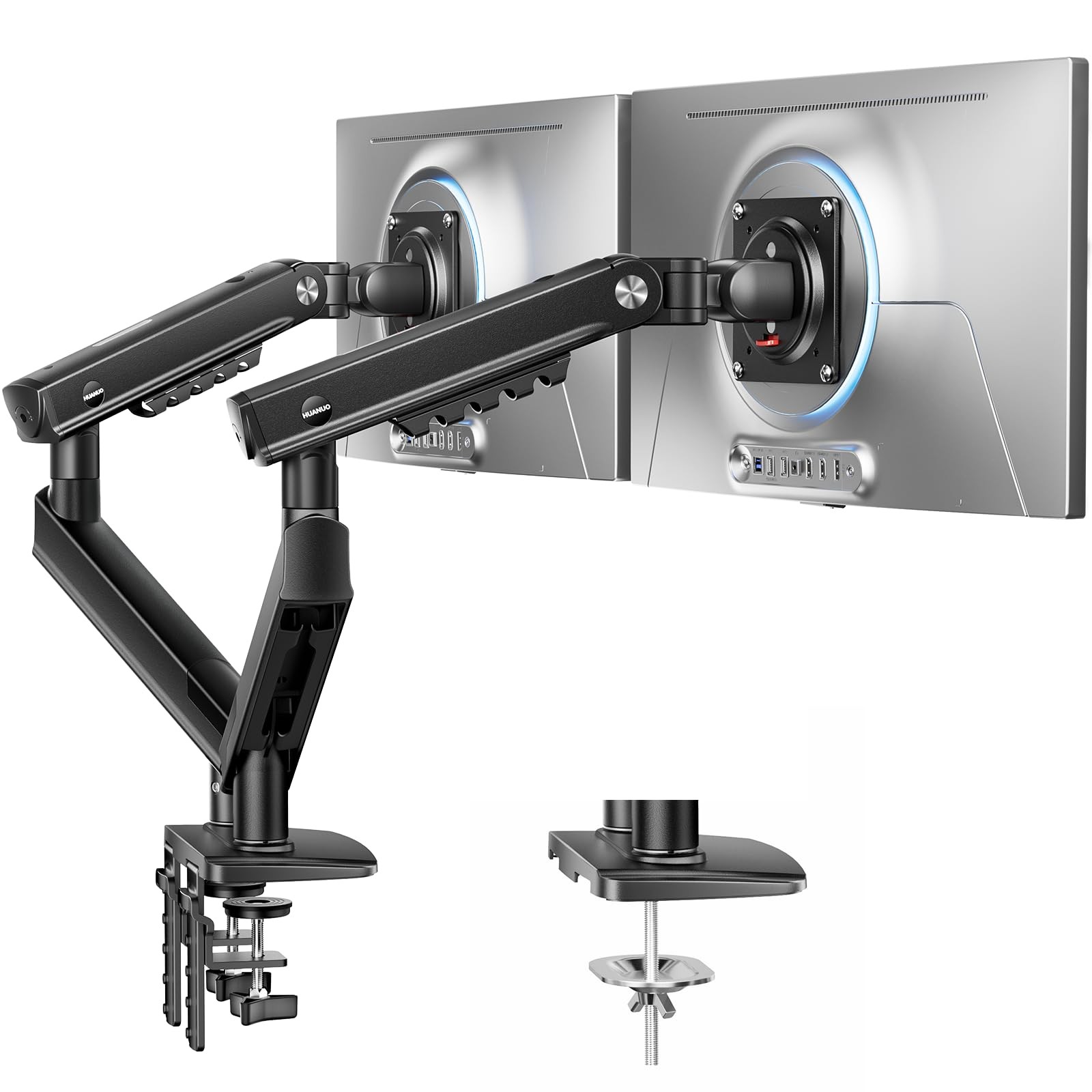 HUANUO FlowLift Pro Dual Monitor Mount for 13–27" Screens, MechaSpring Monito...