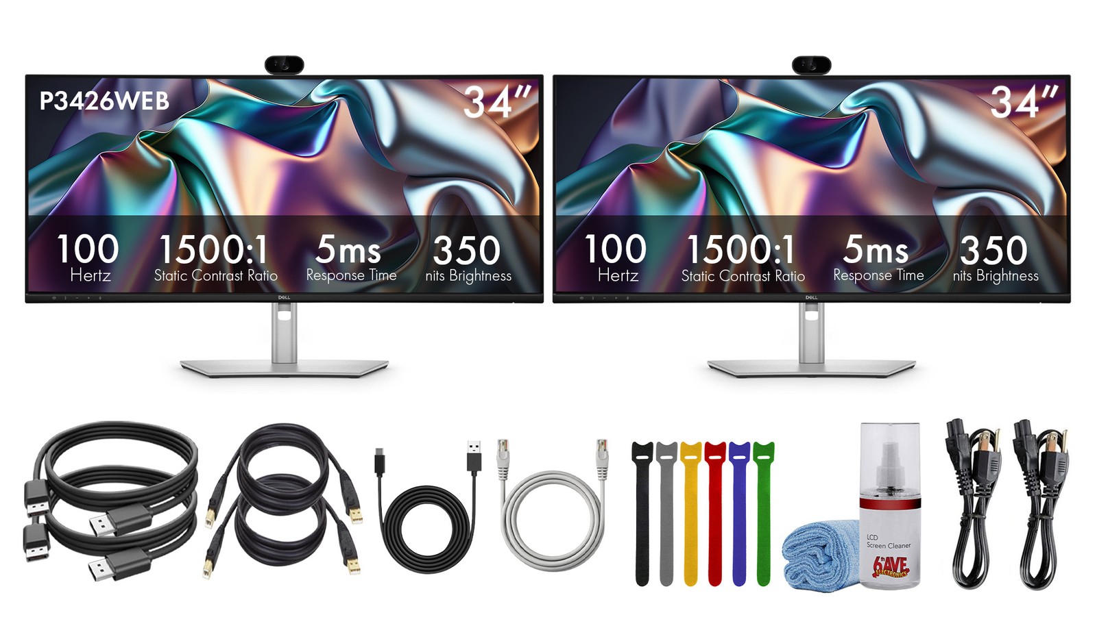 Dell Pro P3426WEB Dual 34" Curved WQHD Conferencing Monitors, 5MP Webcam
