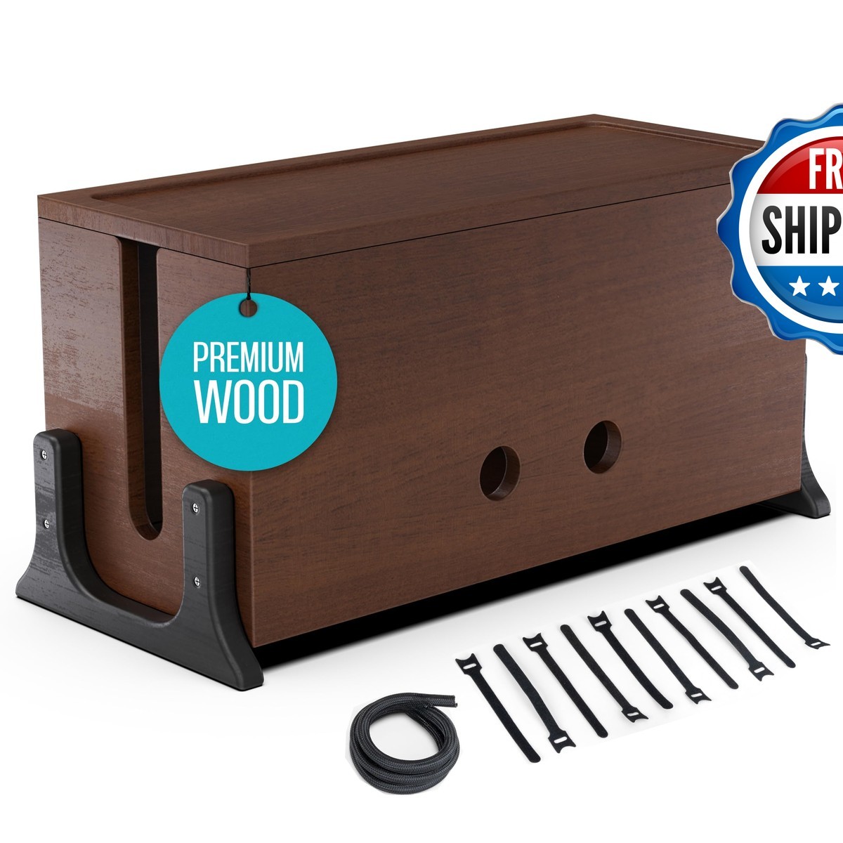 COREMINDED Extra Large Wood Cable Management Box for Power Strip TV Wires Desk