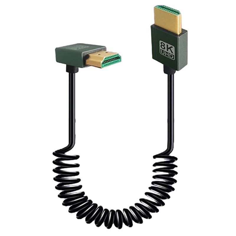 8K HDMI to MINI/Micro HDMI Coiled Cable 90 Degree Angled 2.1 Cable for Camera PC