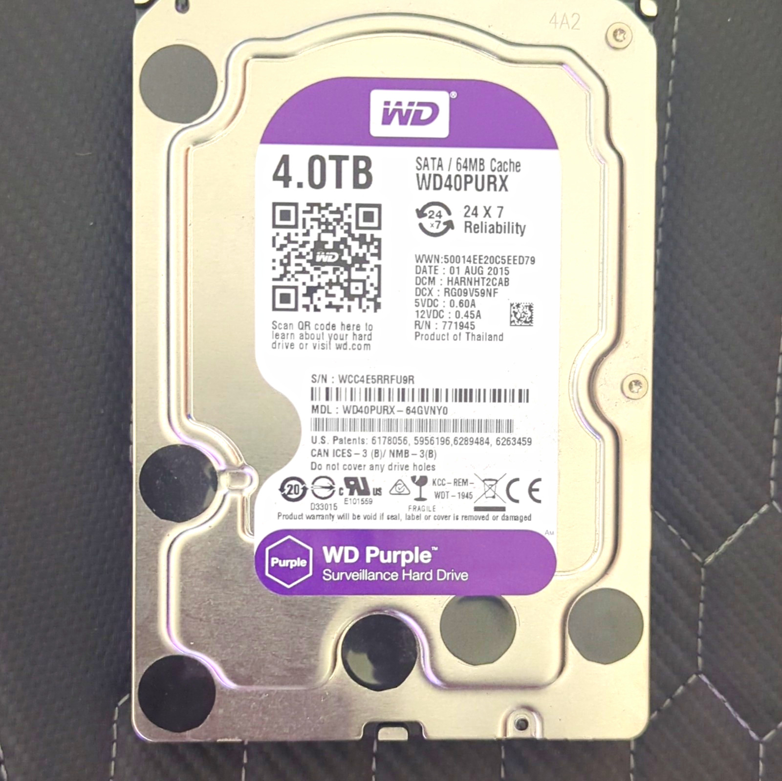 Western Digital WD Purple 4TB WD40PURX 5400RPM 64MB SATA 3.5" HDD 24x7