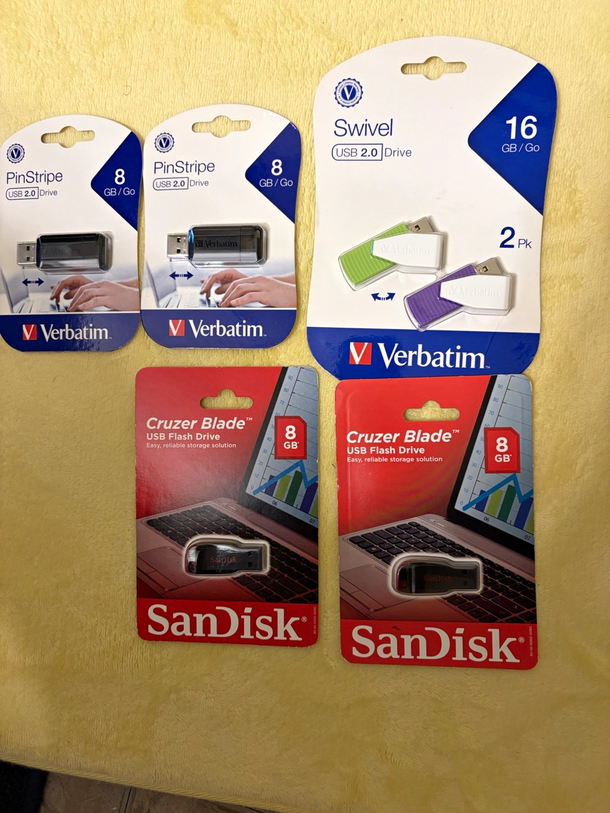 Verbatim PinStripe/Swivel & SanDisk Cruzer Blade Lot 5 USB 2.0 8GB/16GB