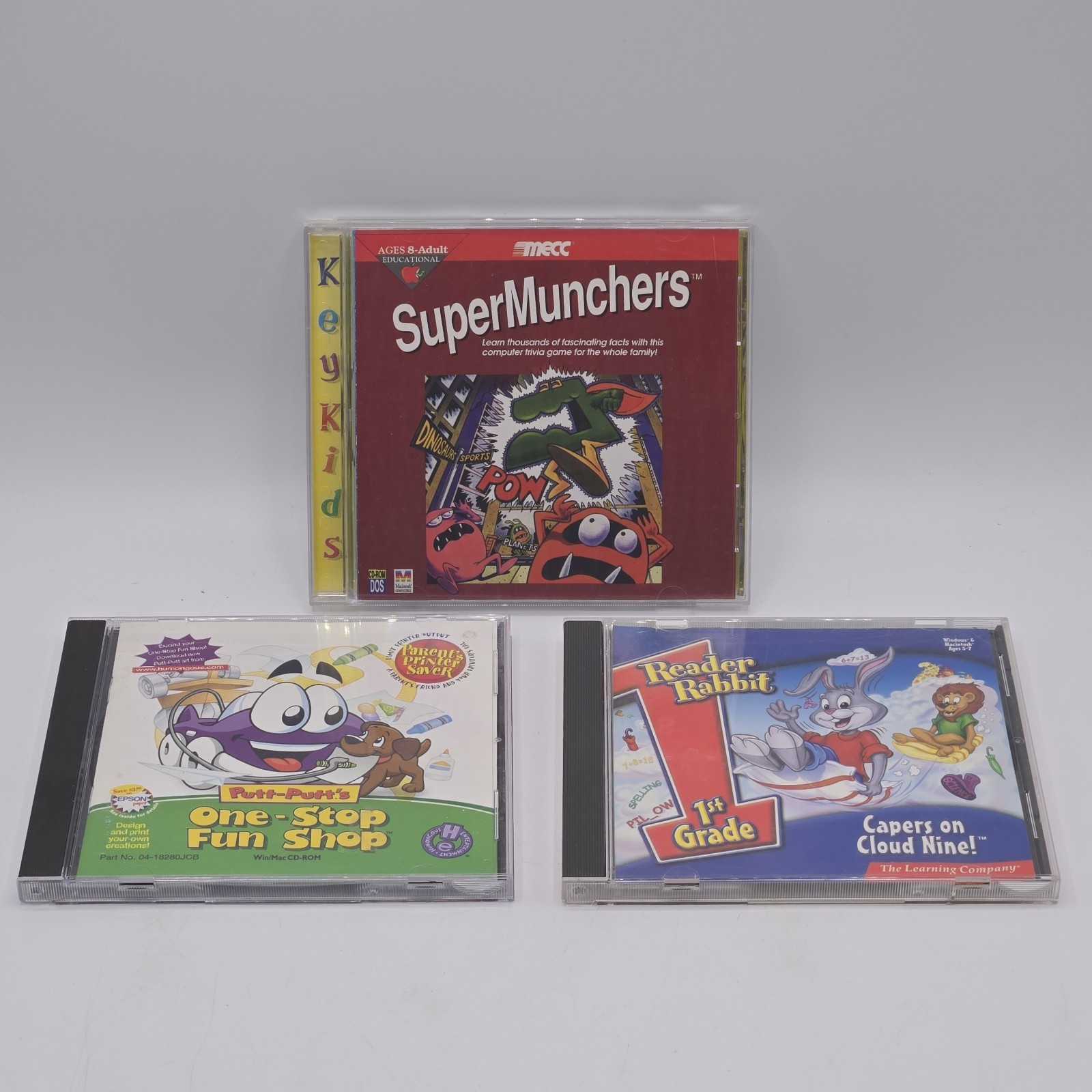 Kids Educational PC CD-ROM Game Lot of 3 SuperMunchers Putt Putt Reader Rabbit