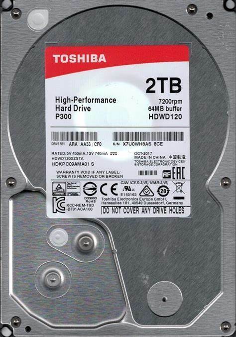 P300 HDWD120 ARA AA33/CF0 HDKPC09AKA01 Toshiba 2TB