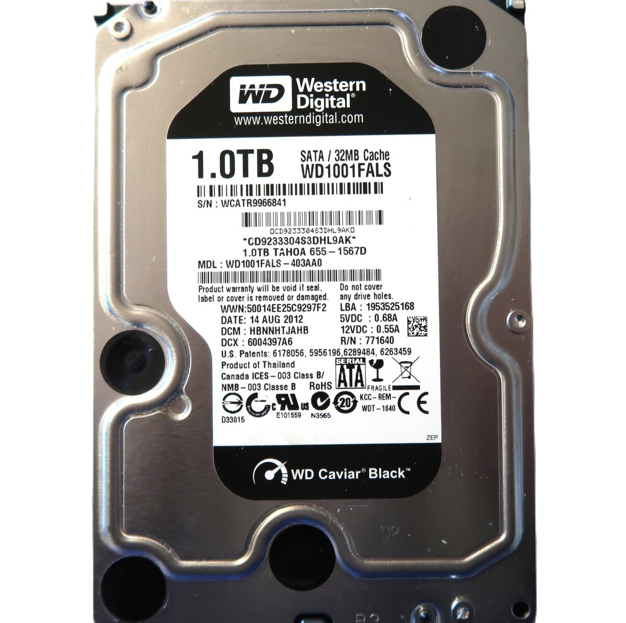 WD WD1001FALS-403AA0 32MB 3Gb/s 7200rpm 655-1567D Thailand 3.5" 1000gb Sata HDD