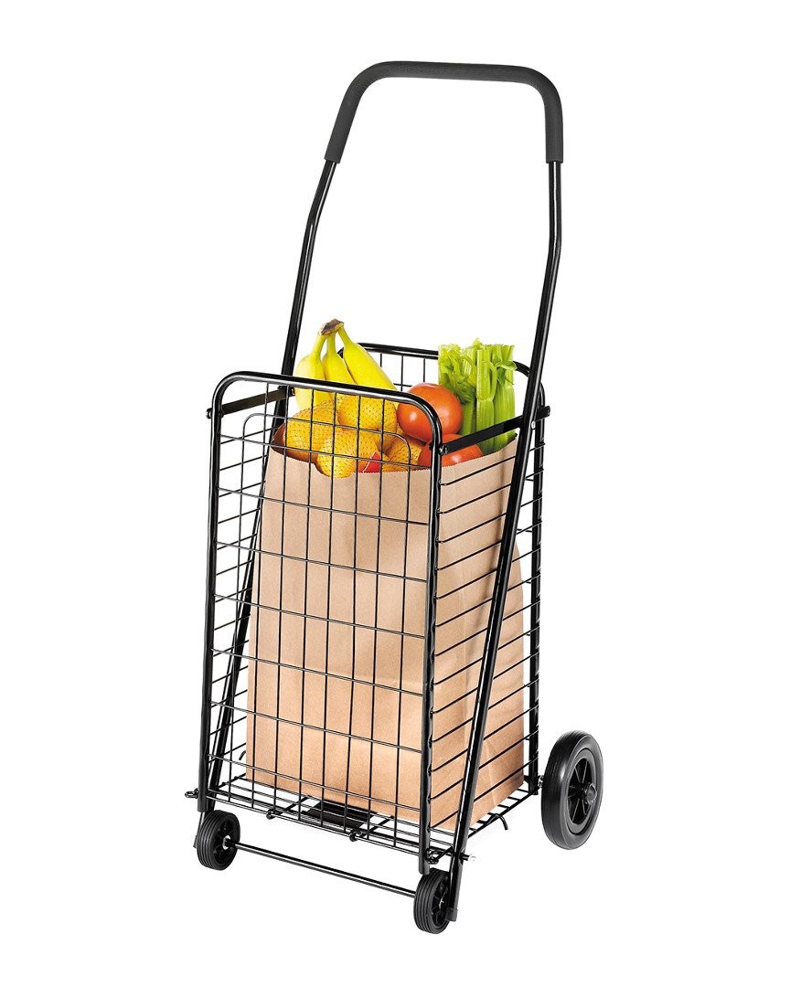 Shopping Cart Foldable Utility Heavy Duty Metal Wheels Portable Black Whitmor