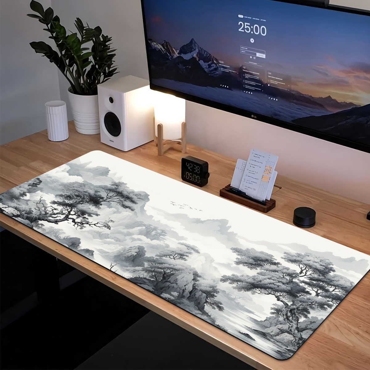 1pc Extended Gaming Mouse Pad and PC Desk Keyboard Mat - Chinese Landscape Ink