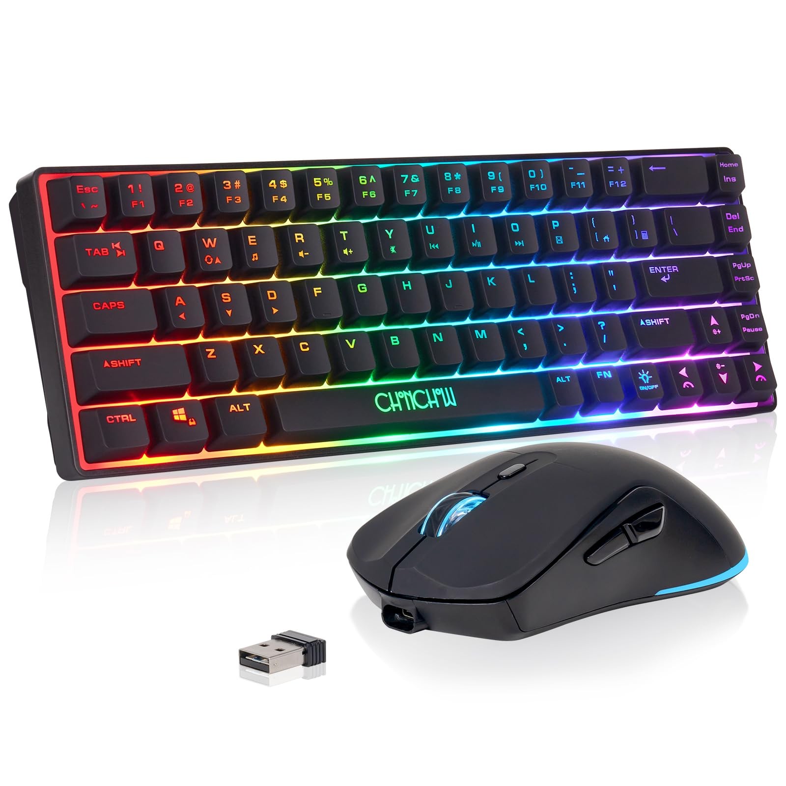 CHONCHOW 60% Wireless Gaming Keyboard and Mouse Combo, RGB Backlit Rechargeab...