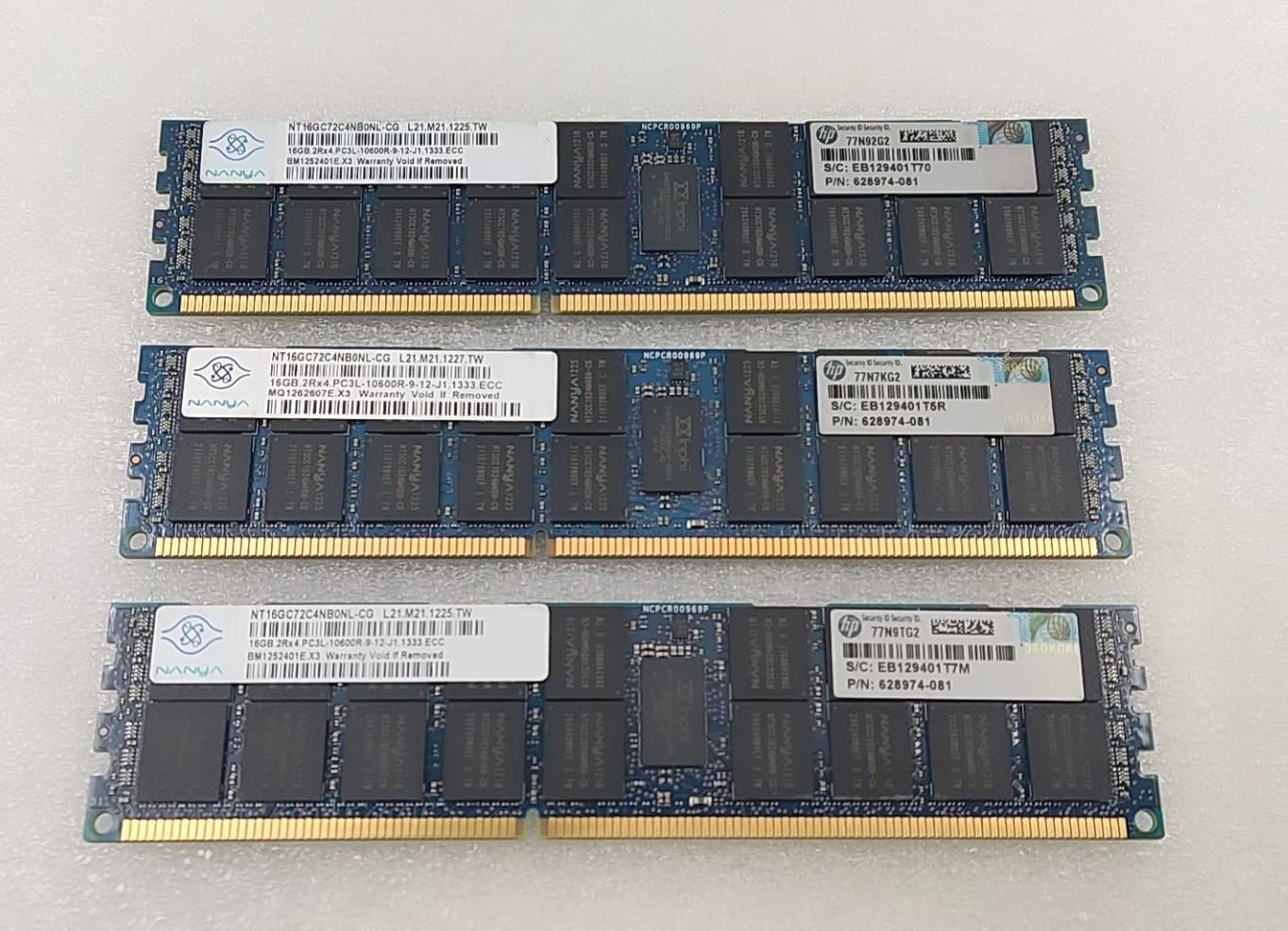 [LOT 3] Nanya 16GB 2Rx4 PC3L-10600R DDR3 NT16GC72C4NB0NL-CG Server Memory RAM HP