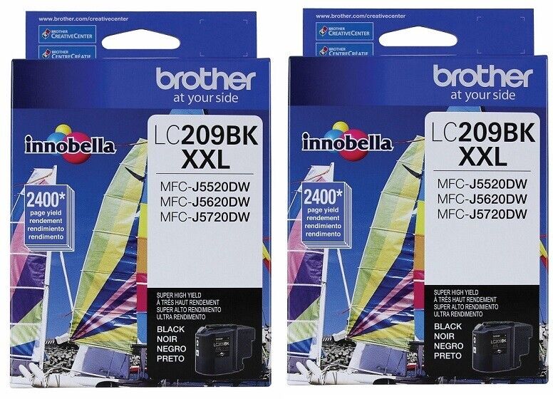 2 Factory Sealed Brother LC209 Black Ink Cartridges LC209 K C M Y 2023