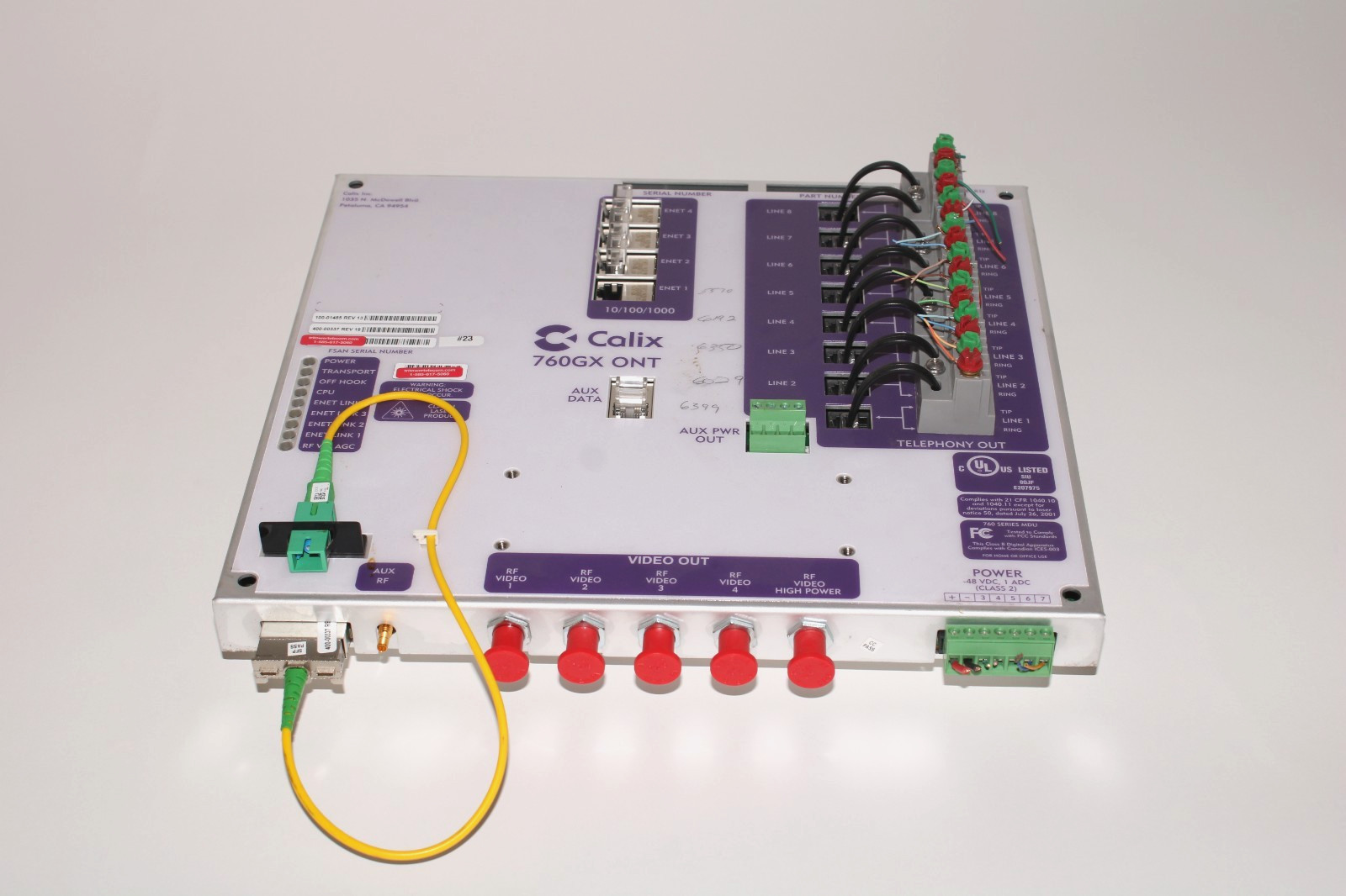 100-01485, CALIX 760GX ONT MODULE, 8 POTS, 4 GE, 4 RF, 1 RFX