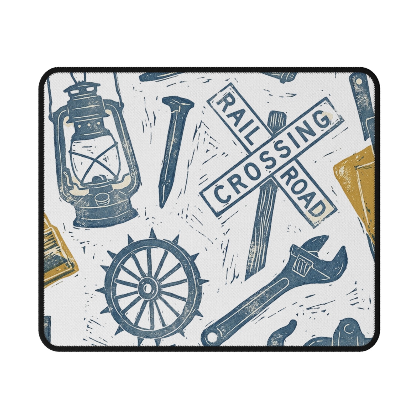 Railroad Tools Pattern Mouse Pad | Vintage Rail Crossing Design