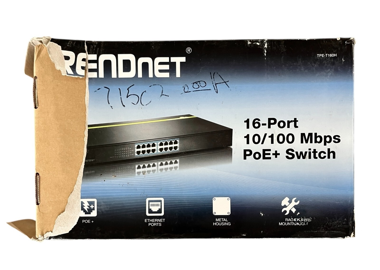 TRENDnet TPE-T160H 16-Port 10/100 Mbps PoE+ Switch Open Box