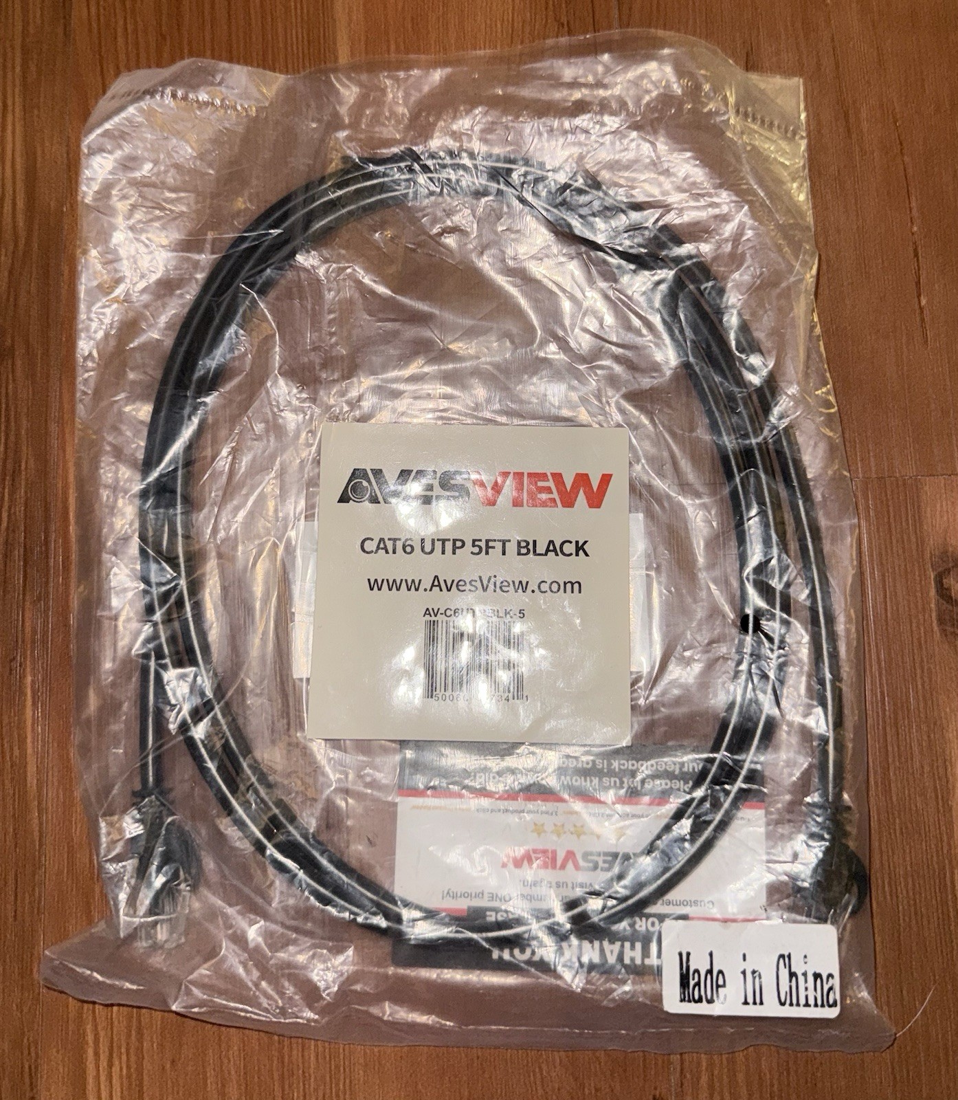 AvesView Cat6 UTP RJ-45 Ethernet Patch Cable 5 ft Black AV-C6UTPBLK-5