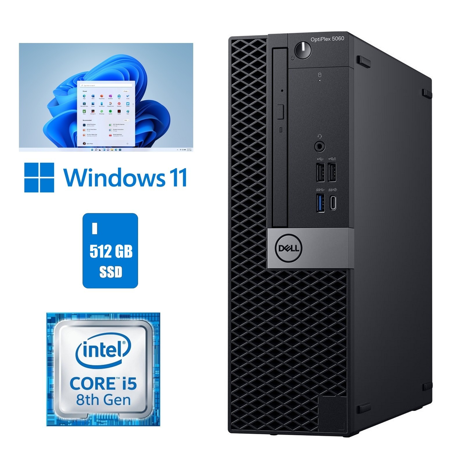 Dell OptiPlex 5060 SFF Computer Core i5 8th Gen 16GB RAM 512GB SSD Windows 11