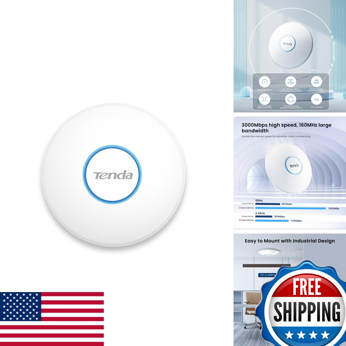 Tenda WiFi 6 AX3000 Wireless Access Point Dual Band WAP For Business/Home I27