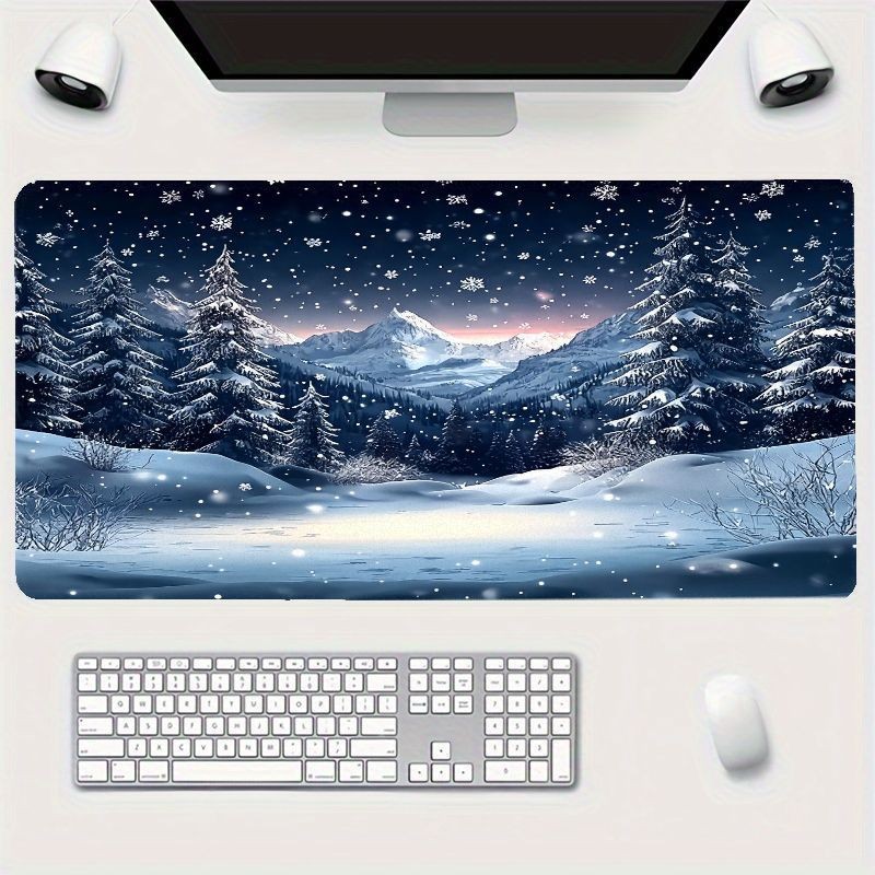 Modern Winter Mountain View Mouse Pad | Snowy Mountain Autumn Forest | Snow-Co