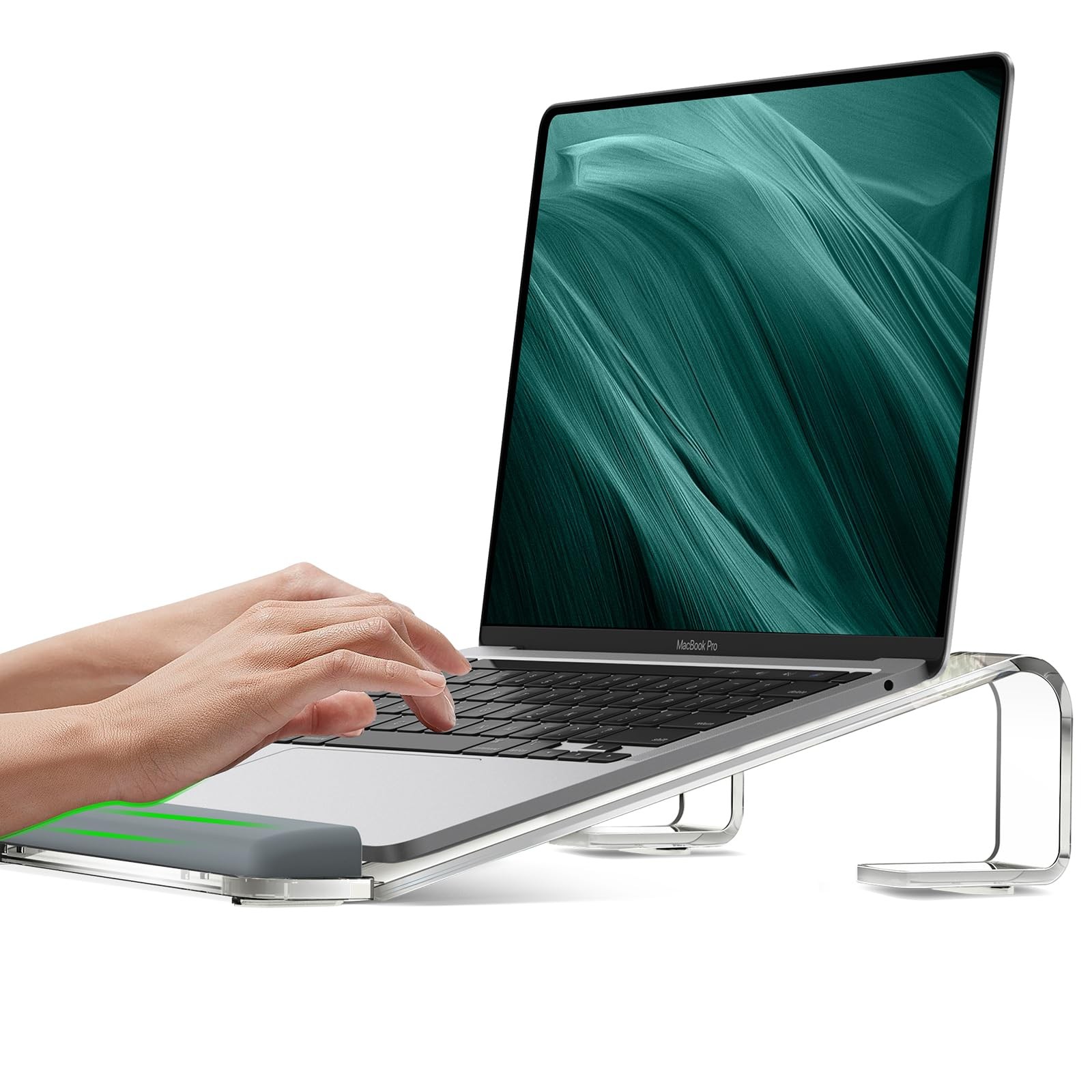 Clear Acrylic Laptop Stand for Desk, Laptop Riser with Wrist Rest