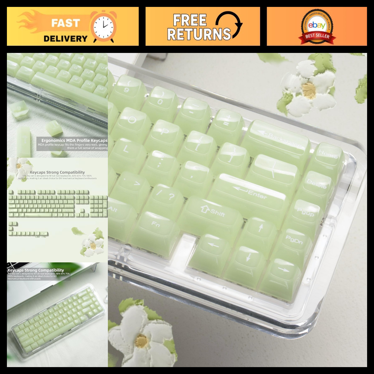 Jelly Ceramic Keycaps for Mechanical Keyboard - Clear Green Keycap Set