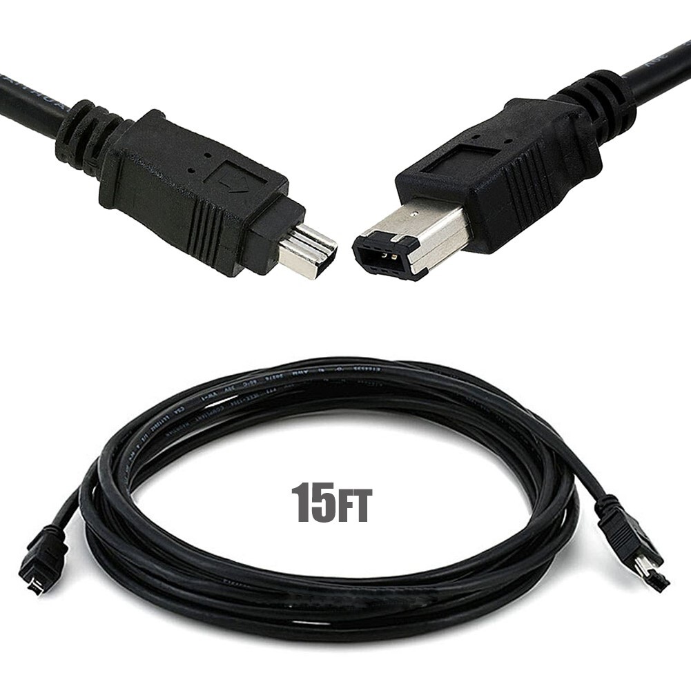 15FT Firewire 400 IEEE 1394 iLINK 6 Pin Male to 4-Pin Male DV Cable Cord PC MAC