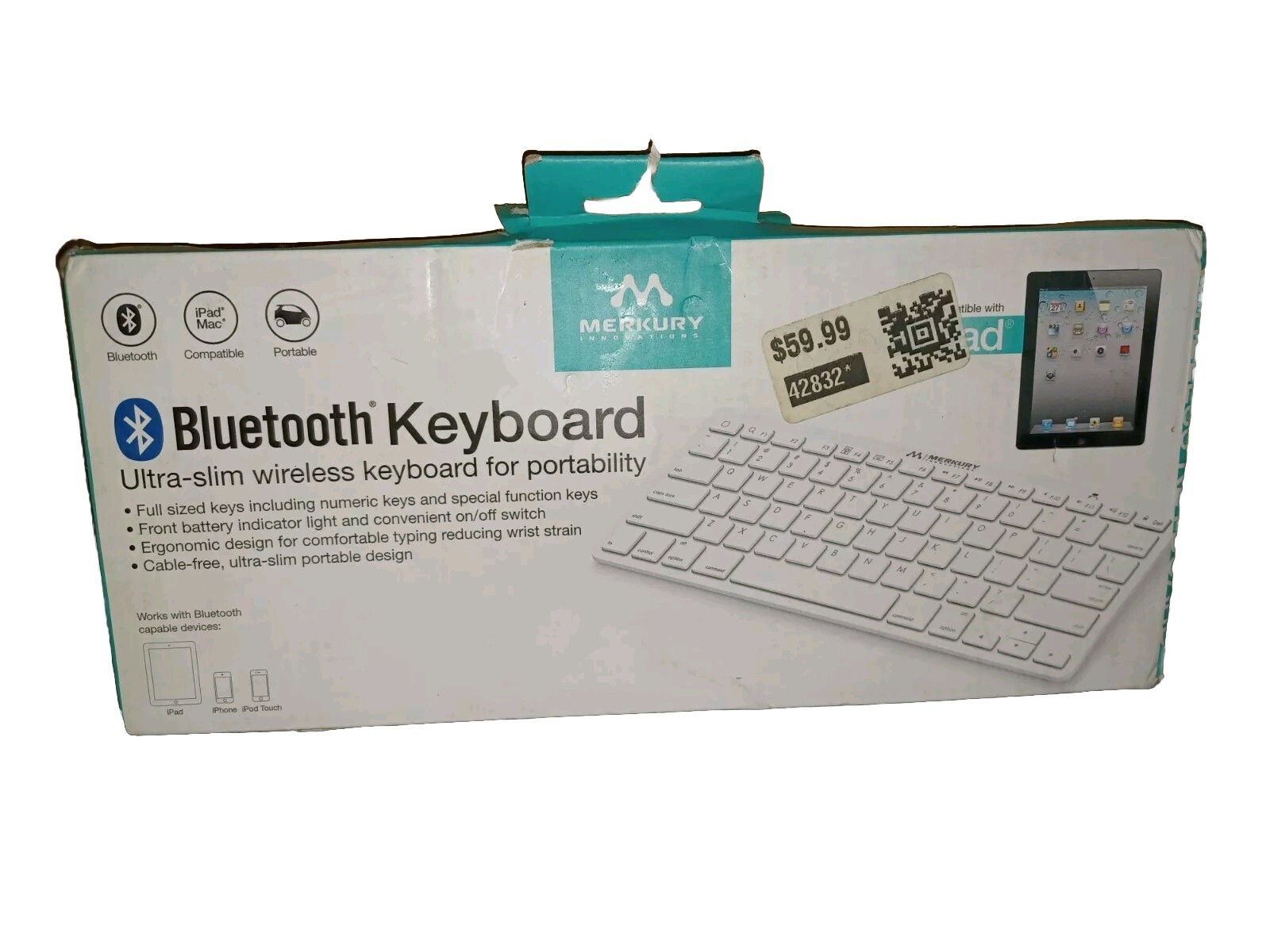 Bluetooth Keyboard Merkury Innovations Slim Wireless Travel Keyboard White (ZW)