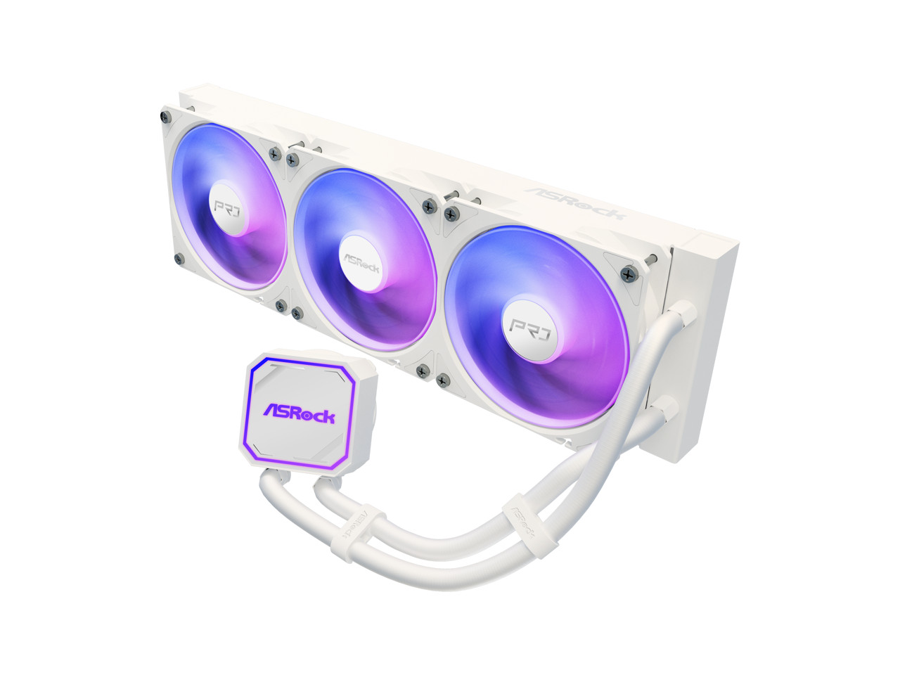 ASRock AIO PRO White 360 ARGB 27mm radiator, ARGB waterblock, ARGB Hub-lighting