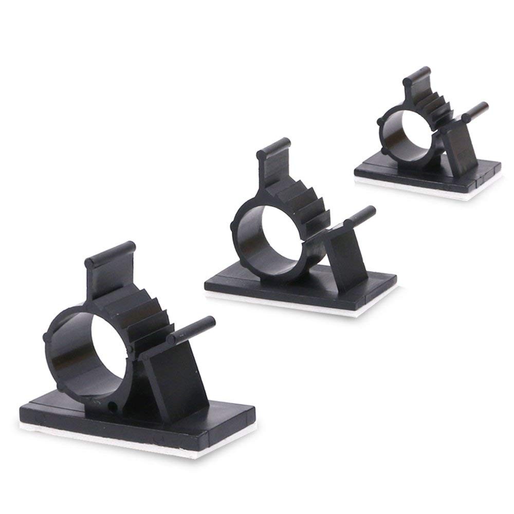 100Pcs Black Plastic Self-Adhesive Cable Clips Wire Cord Holders 3 Sizes