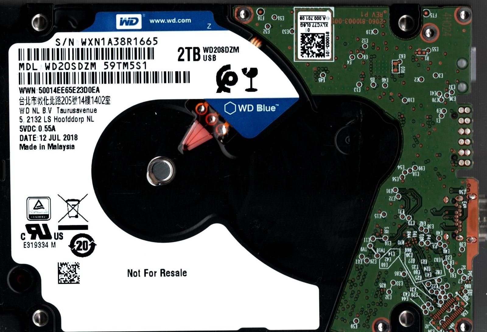 WD20SDZM-59TM5S1 S/N: WXN1A WESTERN DIGITAL 2TB MALAYSIA JUL 2018